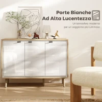 HOMCOM Credenza Moderna a 3 Ante con Ripiano Regolabile, 107x35x77 cm, Bianco Lucido e Rovere(m-4)