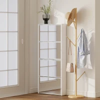 HOMCOM Schmaler Schuhschrank mit Spiegel und 4 Klapptüren für 12  Paar Schuhe 63x17x146 cm Weiß(m-4)