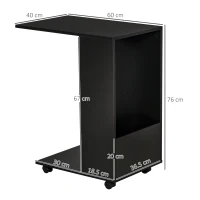HOMCOM Mobile Sofa Side Table C-Shape End Table with Storage and Casters for Laptop Coffee Snack, Black(m-3)