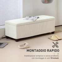 HOMCOM Panca Fondo Letto con Spazio Contenitore da 84L, in Tessuto Effetto Velluto a Coste e Acciaio, 112x42x40 cm, Beige(m-7)