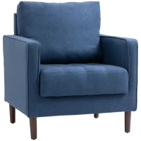 HOMCOM Poltrona Moderna in Tessuto Effetto Lino, Struttura in Legno e Imbottitura Spessa, 76x70x87cm, Blu(m-1)