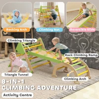 AIYAPLAY 8-in-1 Montessori klimrek voor binnen houten klimdriehoek met klimboog, dubbelzijdige glijbaan, Groen(m-4)