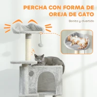 PawHut Árbol Rascador para Gatos 160 cm con Plataformas Cama 2 Cuevas Hamaca Escalera Postes de Sisal Gris Claro(m-5)