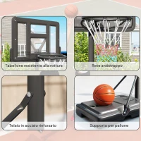 SPORTNOW Canestro Basket ad Altezza Regolabile per Giardino e Piscina con Base Riempibile, 110x75x195-370 cm, Nero(m-7)