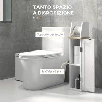kleankin Mobile Bagno Porta Carta Igienica Salvaspazio con Armadietto e Mensola Regolabile, 18x20x80 cm, Bianco(m-4)