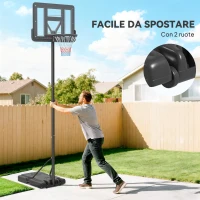SPORTNOW Canestro Basket ad Altezza Regolabile per Giardino e Piscina con Base Riempibile, 110x75x195-370 cm, Nero(m-6)