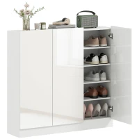 HOMCOM Scarpiera Slim da Ingresso per 25-30 Paia di Scarpe con Ante a Chiusura Ammortizzata, Bianco Lucido(m-11)