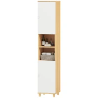 HOMCOM Colonna Bagno Moderno con 2 Armadietti e Ripiani Aperti, Mobile Salvaspazio con Mensole Interne Regolabili, Bianco e Legno | Aosom Italy(m-10)