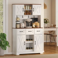 HOMCOM Amário de Cozinha Alto com Suporte para 8 Garrafas 4 Portas 3 Gavetas Prateleiras Abertas100x38x172 cm Branco(m-2)