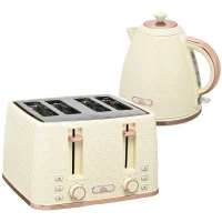 HOMCOM Set cucina 2-in-1, tostapane e bollitore, capacità 1,7 L, per 4 fette, in Plastica, Beige(m-1)