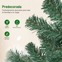 HOMCOM Árbol de Navidad 150 cm con Adornos 150 Luces LED Blanco Cálido 8 Modos de Iluminación 480 Ramas Verde(m-6)