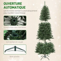 HOMCOM Sapin de Noël artificiel 180 cm, arbre de Noël fin avec 250 lumières, 899 pointes, support en métal pliable, vert(m-7)