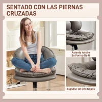 HOMCOM Silla de Oficina Piernas Cruzadas con Asiento Ancho Ruedas Altura Ajustable Doble Acolchado Función Basculante Gris(m-4)