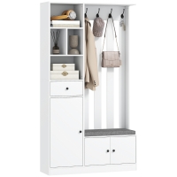 HOMCOM 180 cm garderobekast met kapstok, schoenenbank, 4 haken, open opbergplanken, MDF, wit