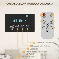 HOMCOM Calefactor Eléctrico de Pared 1000W/2000W Estufa con Pantalla LED y Mando a Distancia 54,5x12x21,5 cm Gris(m-5)