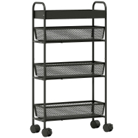 HOMCOM 4-Tier Storage Cart, Rolling Trolley, 3 Sliding Baskets, Top Tray 19 x 43.2 x 80 cm Black