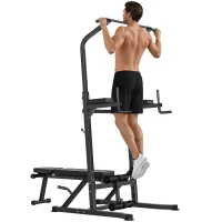 HOMCOM Multifunction Power Tower with Adjustable Weight Bench, Dip Station and Push-up Bars, Office Gym Training Fitness Equipment(m-10)