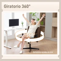 HOMCOM Silla de Oficina Piernas Cruzadas con Reposabrazos Abatible Asiento Ancho sin Ruedas Altura Ajustable Giratoria Marrón(m-7)