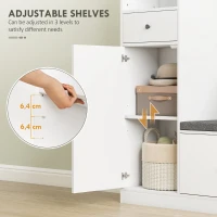 HOMCOM 180 cm Garderobenschrank mit Kleiderständer, Schuhbank, 4 Haken, offene Ablageflächen, MDF, Weiß(m-5)