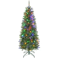 HOMCOM Sapin de Noël artificiel 150 cm, arbre de Noël fin avec 170 lumières, 635 pointes, support en métal pliable, vert(m-12)