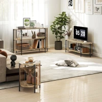 HOMCOM Mesa Auxiliar Redonda de 2 Niveles con Estante y Estructura de Acero para Salón Dormitorio 43,5x43,5x51 cm Natural(m-9)