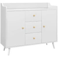 HOMCOM Buffet, meuble de rangement avec 2 portes, 3 tiroirs et pieds en bois massif, style moderne, 90 x 32 x 80 cm, blanc(m-12)