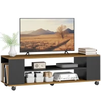 HOMCOM Meuble TV mural ou sur pied avec roulettes 4 étagères pour téléviseur de 139,7 cm 120x40x38,5 cm noyer et noir(m-6)