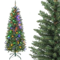 HOMCOM Sapin de Noël artificiel 150 cm, arbre de Noël fin avec 170 lumières, 635 pointes, support en métal pliable, vert(m-11)