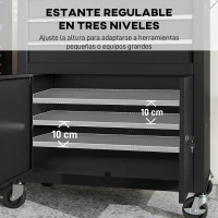 HOMCOM Carro de Herramientas con 3 Cajones Tabla de Pegboard Cerradura por Llave Estante Ajustable 2 Ruedas con Freno Negro(m-5)