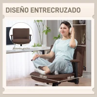 HOMCOM Silla de Oficina Piernas Cruzadas con Reposabrazos Abatible Asiento Ancho sin Ruedas Altura Ajustable Giratoria Marrón(m-4)