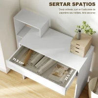 HOMCOM Birou PC Modern cu 3 Rafturi Deschise și Sertar, din Lemn Alb, 100x40x90 cm(m-5)
