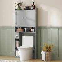 HOMCOM Mobile sopra WC per toilette o lavatrice, 2 ante, 3 scomparti, portarotolo, 80x19,5x170cm, grigio(m-4)
