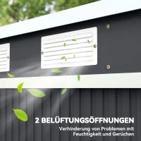 Outsunny Geräteschuppen, mit Lüftungsfenstern, Schiebetüren, verzinkter Stahl, 213 x 130 x 172 cm, Dunkelgrau(m-7)