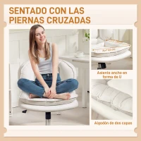 HOMCOM Silla de Oficina Piernas Cruzadas con Asiento Ancho Ruedas Altura Ajustable Doble Acolchado Función Basculante Gris(m-4)