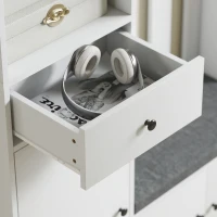 HOMCOM 180 cm Garderobenschrank mit Kleiderständer, Schuhbank, 4 Haken, offene Ablageflächen, MDF, Weiß(m-9)