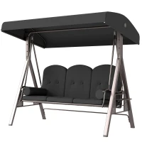 Outsunny Dondolo da Giardino 3 Posti con Tetto Regolabile, Portabicchieri e Cuscini, 208x120x172 cm, Grigio(m-10)