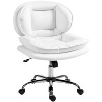 HOMCOM Silla de Oficina Piernas Cruzadas con Asiento Ancho Ruedas Altura Ajustable Doble Acolchado Función Basculante Blanco