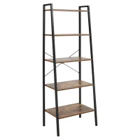 HOMCOM Estantería de Estilo Industrial en Forma de Escalera con 5 Baldas con Marco de Metal para Sala de Estar Dormitorio Cocina Oficina 56x34x160 cm Marrón Rústico(m-10)