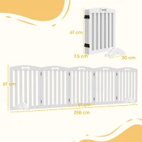 PawHut Freestanding Dog Gate with Support Feet, for Doorframes, Hallways, Stairs, 258 x 30 x 61 cm, White(m-3)