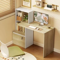 HOMCOM Scrivania per computer con libreria 4 scomparti e cassetto con serratura, 126 x 50 x 109 cm, rovere e bianco(m-6)