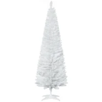 HOMCOM Albero di Natale Slim Artificiale 180 cm con Rami Realistici, Albero di Natale Alto e Stretto con Base Pieghevole, Bianco(m-1)