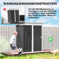Outsunny Gartenschuppen, Outdoor-Geräteschuppen aus Wellstahl, Wanddesign, verstellbare Regalböden, verschließbare Tür Dunkelgrau(m-6)