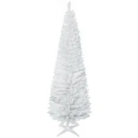 HOMCOM Albero di Natale Slim Artificiale 180 cm con Rami Realistici, Albero di Natale Alto e Stretto con Base Pieghevole, Bianco(m-11)