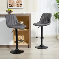 HOMCOM Set of 2 Leathaire Tub Bar Stools -  Charcoal Grey(m-2)