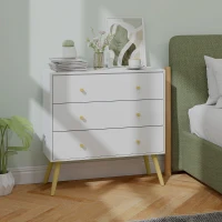 HOMCOM Cómoda com 3 Gavetas com Pés de Madeira de Pinho para Sala de Estar Escritório 80x30x80 cm Branco e Madeira(m-2)