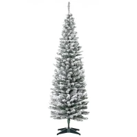 HOMCOM Albero di Natale Slim Artificiale 180 cm con Rami Realistici, Albero di Natale Innevato Alto e Stretto con Base Pieghevole, Verde(m-10)