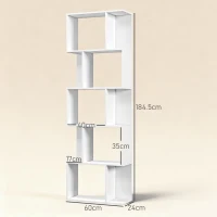 HOMCOM Bookcase, S-Shaped Wooden Bookshelf, 5 Tiers Freestanding Storage Shelf, Home Office Display Stand Rack, White(m-3)