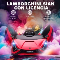 HOMCOM Coche Eléctrico para Niños de +3 Años Lamborghini SIAN Coche de Batería 12V con Mando a Distancia Apertura de Puerta Música MP3 USB y Faros 3-5 km/h 108x62x40 cm Rojo(m-4)