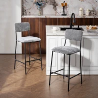 HOMCOM Set da 2 sgabelli da bar in tessuto chenille, imbottiti, seduta ampia, schienale alto, 45,5x48x101cm, Grigio(m-2)