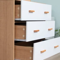 HOMCOM Commode Design scandinave sur Pieds 3 tiroirs coulissants Pieds effilés inclinés Panneaux Particules Blanc Aspect Bois Clair(m-15)